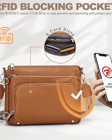 Anti-Theft Crossbody Purse for Women, Crossbody Shoulder Bag with Built-in Wallet & RFID Blocking for Travel Workout