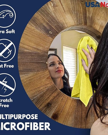 USANOOKS Microfiber Cleaning Cloth Yellow - 8 Pcs 12.5"x12.5" - High Performance - 1200 Washes, Ultra Absorbent Towels Weave Grime & Liquid for Streak-Free Mirror Shine - Car Washing Cloth