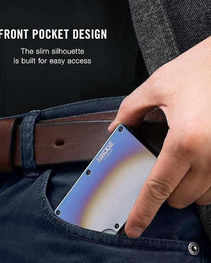 Ridge Wallet for Men - Slim Minimalist Compact Wallet and Card Holder, RFID Protected Front Pocket Wallets for Men with Integrated Cash Strap (Burnt Titanium)