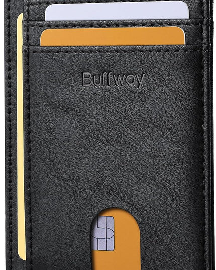 Buffway Slim Minimalist Front Pocket RFID Blocking Leather Wallets for Men and Women - Slate Black | Slim, Minimalist, Front Pocket, RFID Blocking