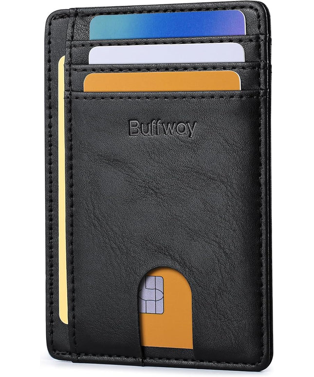 Buffway Slim Minimalist Front Pocket RFID Blocking Leather Wallets for Men and Women - Slate Black | Slim, Minimalist, Front Pocket, RFID Blocking
