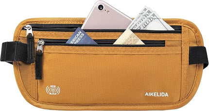 RFID Blocking Money Belt - Passport Holder & Travel Wallet, Slim Hidden Fanny Packs for Women Men - Gold