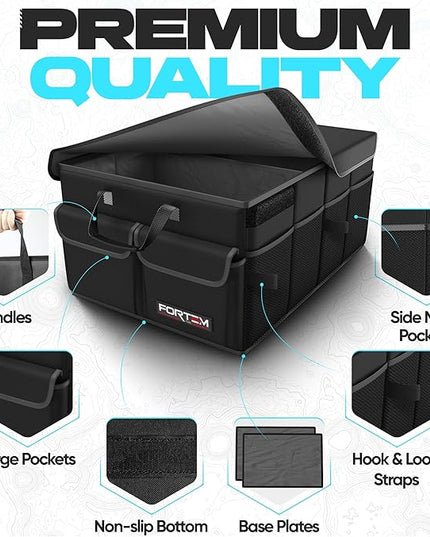 FORTEM Trunk Organizer For SUV Car Trunk Organizer, Foldable Storage, Car Accessories for Women Men, Collapsible Bag, Perfect Christmas Gifts, 600D Oxford, Non Slip Bottom, Straps, Soft Cover (45L)