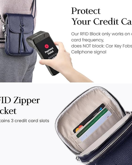befen Genuine Leather Small Crossbody Bags for Women, Multi Pocket Cell Phone Crossbody Purse with RFID Blocking Card Slots