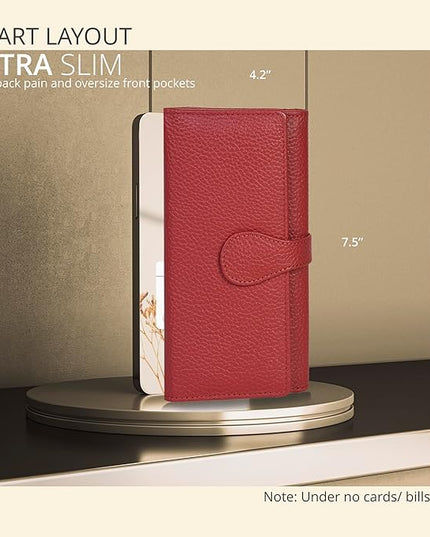 Real Leather Women Wallet Leather with RFID Blocking -Trifold Card Holder Designer Ladies Clutch with ID Window Wallets