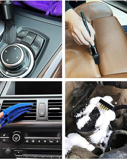 9pcs Auto Car Detailing Brush Set/ Interior Cleaning Kit Includes 5 Soft Premium Detail Brush, 3 Wire Brush & 1 Vent Cleaning Brush for Cleaning Interior, Dashboard, Engines, Leather, Wheel