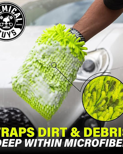 Chemical Guys Chenille Premium Scratch-Free Microfiber Wash Mitt for Car Washing - Lime Green,Ultra-Soft Car Wash Glove,Swirl-Free Finish,Safe for Trucks,SUVs,Motorcycles,and More,(Pack of 12)