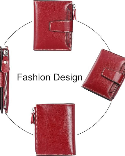 Lavemi Small Compact Women Wallet RFID Blocking Genuine Leather Bifold Purse with ID Windows