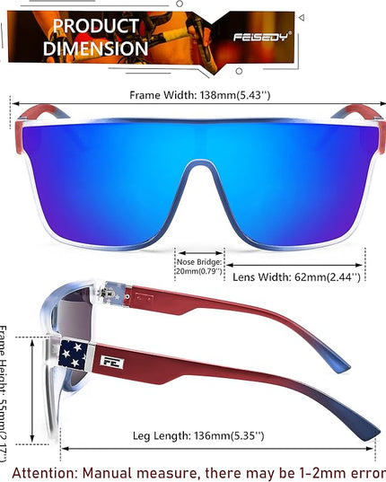 FEISEDY Sunglasses for Women Men, Fashion Mirrored Single Lens, Driving Beach Sunnies UV400 Shades B2996