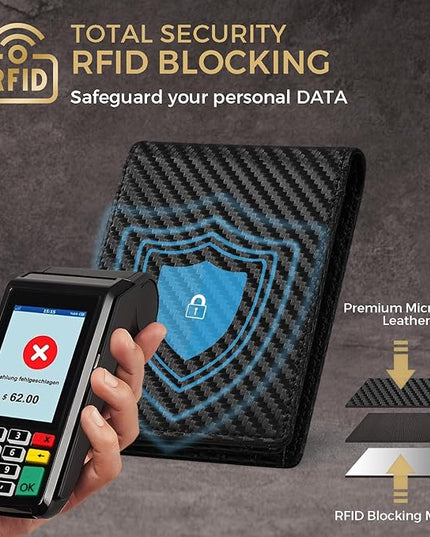 RUNBOX Wallet for Men Bifold RFID Blocking Wallets with 2 ID Window 14 Card Holders 1 cash pocket 1 Gift Box