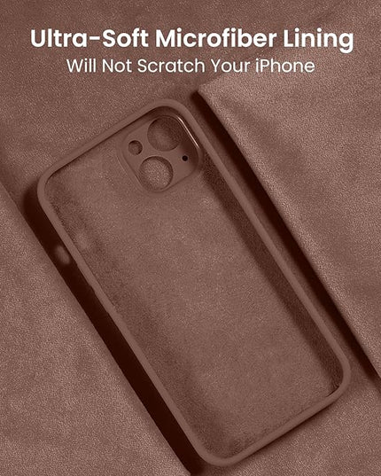 FireNova Designed for iPhone 14 Case, Silicone Upgraded [Camera Protection] Phone Case with [2 Screen Protectors], Soft Anti-Scratch Microfiber Lining Inside, 6.1 inch, Light Brown