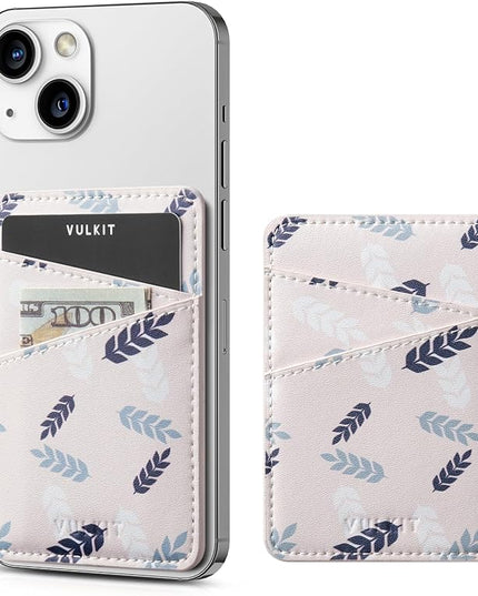 VULKIT Phone Card Holder Wallet Leather Adhesive Pocket RFID Blocking Credit Card Sleeves Stick Back of Phone Smartphones White