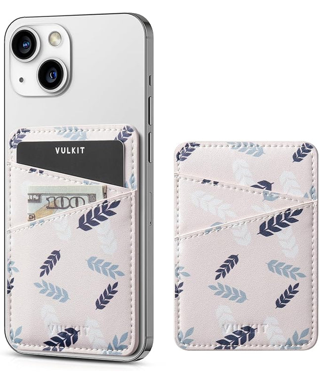 VULKIT Phone Card Holder Wallet Leather Adhesive Pocket RFID Blocking Credit Card Sleeves Stick Back of Phone Smartphones White