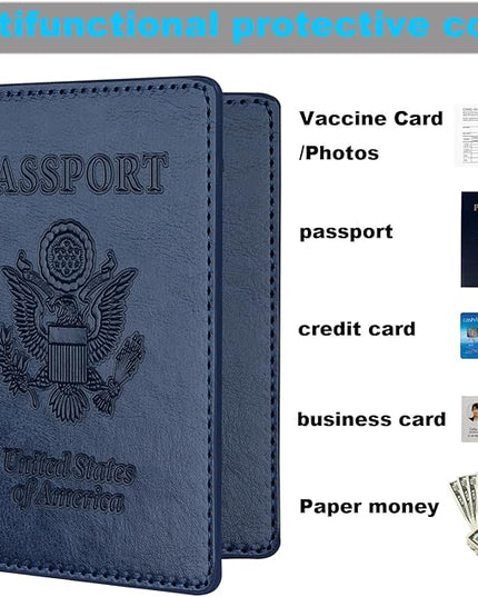 Herain Passport Holder 2Pcs, Passport Cover Wallet Case for Women Men Family, Passports Book Holders Travel Must Haves Cruise Ship Essentials (Dark Blue & Wine red)