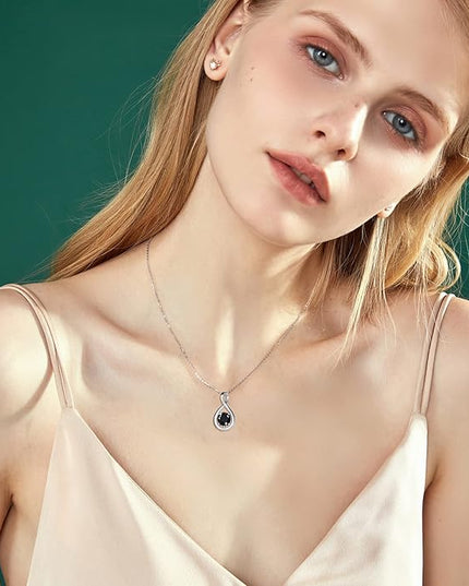 FANCIME Birthstone Necklaces for Women Fine Jewelry Sterling Silver Dainty Infinity Pendant Anniversary Birthday Christmas Gifts for Her Wife Mom Lady Daughter, Chain 16"+2" Extend