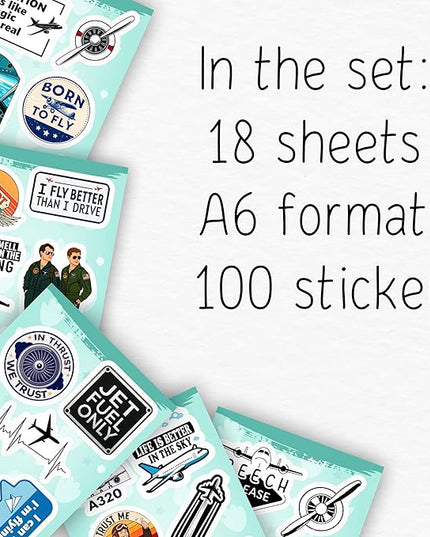 100Pcs Aviation Stickers and Decals Waterproof - Pilot Stickers for Laptop, Airplane Decals - Aviation Gifts for Pilots - Gift for Women & Men