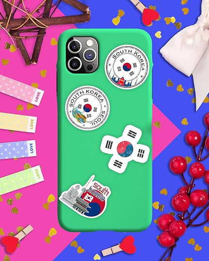BulbaCraft South Korea Stickers, Korean Stickers for Water Bottle & Laptop - South Korea Party Supplies & Decorations, Waterproof Vinyl Decals, Gifts for Women & Men