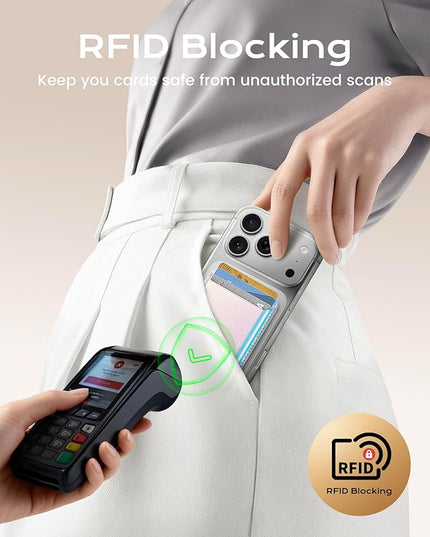 Magnetic Mag-safe Wallet Cell Phone Card Holder for Phone Case with Mag-Safe, Stronger Magnetic RFID Leather Phone Wallet Stick on for iPhone 17/16/15/14/13/12 Series, Fit 3 Cards