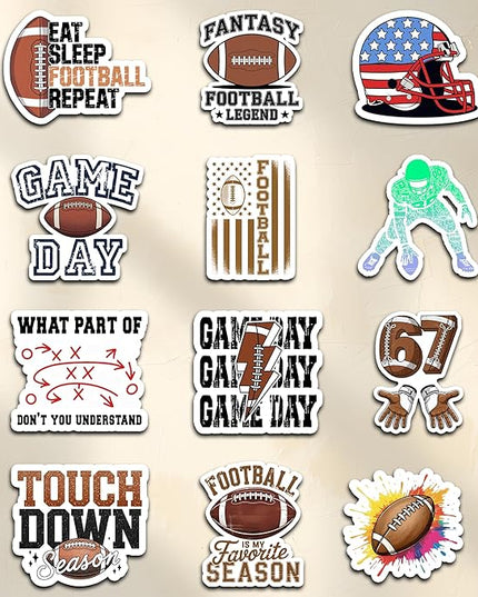 12PCS Football Stickers for Kids, Football Stickers for Water Bottles, Fantasy Football Player Stickers Waterproof, Football Team Stickers Vinyl