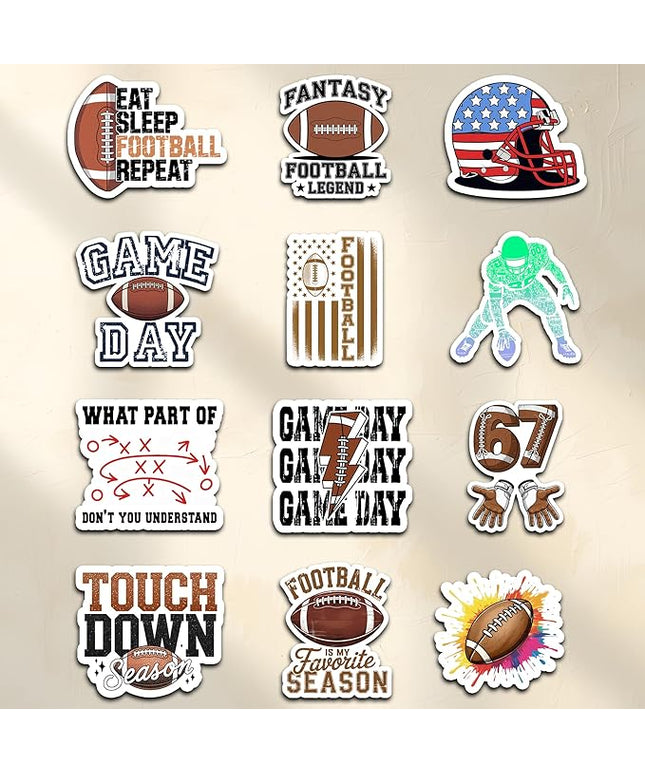 12PCS Football Stickers for Kids, Football Stickers for Water Bottles, Fantasy Football Player Stickers Waterproof, Football Team Stickers Vinyl