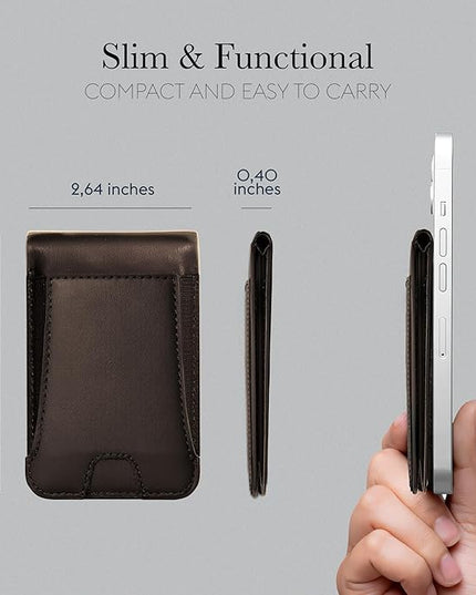 Genuine Leather Magsafe Wallet,10 Card Holder With Stand, Slim Magnetic Wallet Mag Safe for iPhone,Compatible With iPhone 17/16/15/14/13/12 Series and Selected Samsung Devices Apple Accessories, Brown