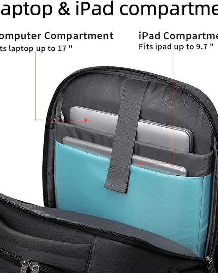 DUSLANG 17 Inch Laptop Backpack for Travel Water Resistant College Backpack for Men/Women Laptop Bag with USB Charging Port and Baseball Keychain for backpack, Black
