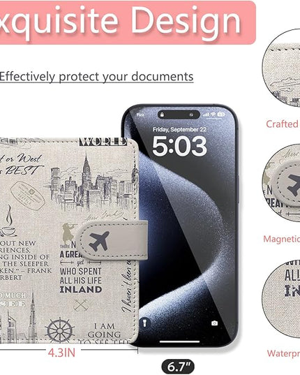 Passport Holder, Travel Wallet Cover with Pen Loop | Cute RFID Blocking Leather Case with Magnetic Closure for Travel Essentials-Travel