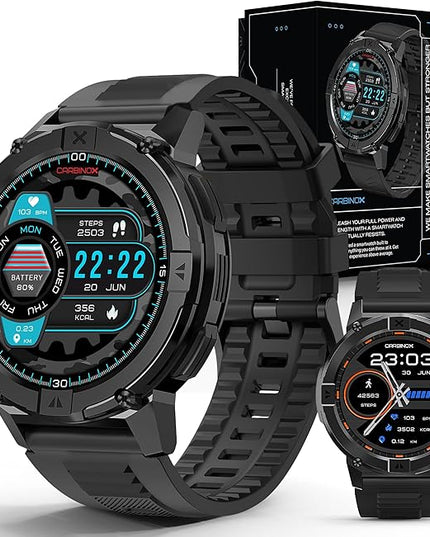 CARBINOX X-Ranger Smart Watch (Answer/Make Calls), Rugged Fitness Tracker IP69K Waterproof, Compatible with Android and iOS, 14 Days of Battery Military Durable, AMOLED Screen