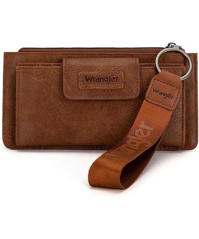 Montana West X Wrangler Brown Wristlet Wallet Minimalist Clutch Womens Wallet Rfid Card Cases & Money Organizers with Coin Purse and Smooth Zipper
