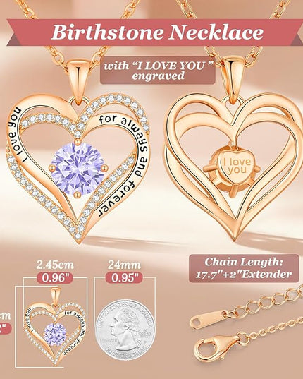 CDE Forever Love Heart Necklaces for Women, Wedding Anniversary, Birthday Mothers Day Christmas Day Gifts for Mom, Mother, Wife, friend, S925 Silver Jewelry with Birthstone Pendant
