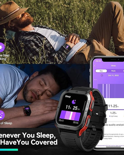 AMAZTIM Smart Watch, 60 Days Extra-Long Battery, 50M Waterproof, Rugged Military Bluetooth Call(Answer/Dial Calls), 1.85" Ultra Large HD Display, AI Voice Assistant, Compatible for Android and iOS-Red