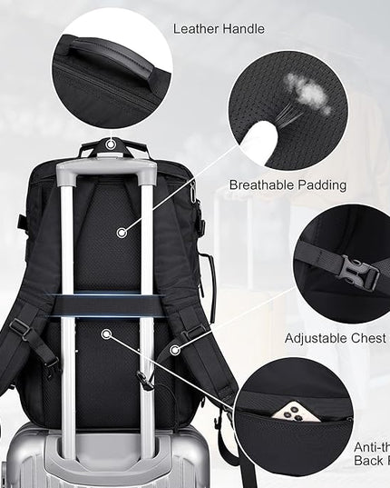 PIJUSHI Carry on Travel Backpack for Women Men Convertible Duffel Bag Backpack Large Luggage Rucksack Fit 16 Inch Laptop(PE039 Black)