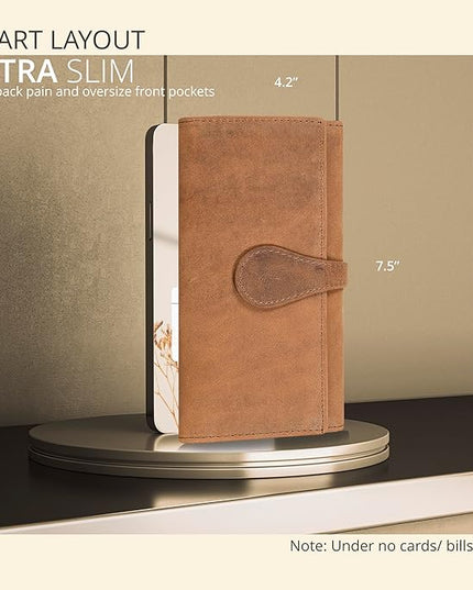 Real Leather Women Wallet Leather with RFID Blocking -Trifold Card Holder Designer Ladies Clutch with ID Window Wallets