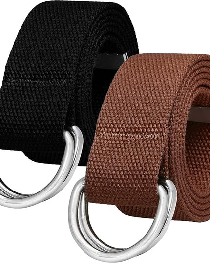 Falari Canvas Web Belt Metal Double D Ring Buckle for Men Women Casual Cloth Military Style Belt 1 1/2" Wide