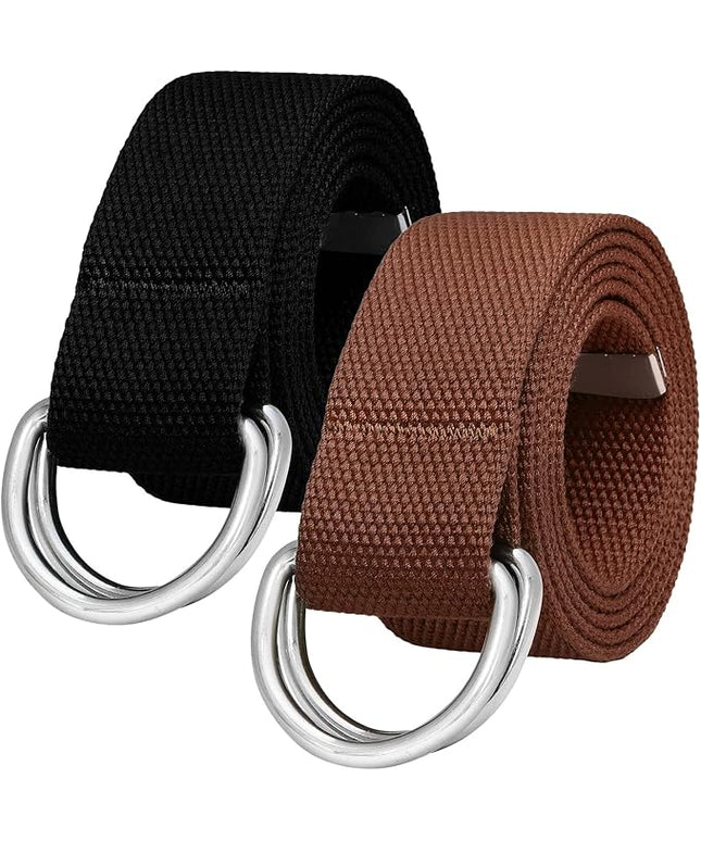 Falari Canvas Web Belt Metal Double D Ring Buckle for Men Women Casual Cloth Military Style Belt 1 1/2" Wide