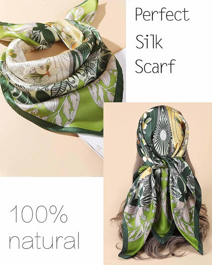 kcctoo 27.5" Mulberry Silk Feeling Head Scarf Women's Fashion Square Neck Satin Scarfs for Bag Hair Scarves Gift