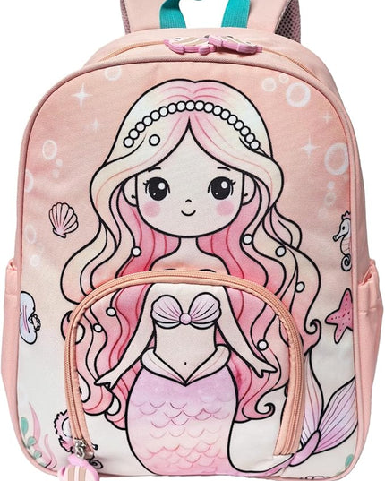 Kids Backpack for Boys and Girls, Kindergarten School Bag with Chest Strap (Pink Mermaid, 14 Inch)