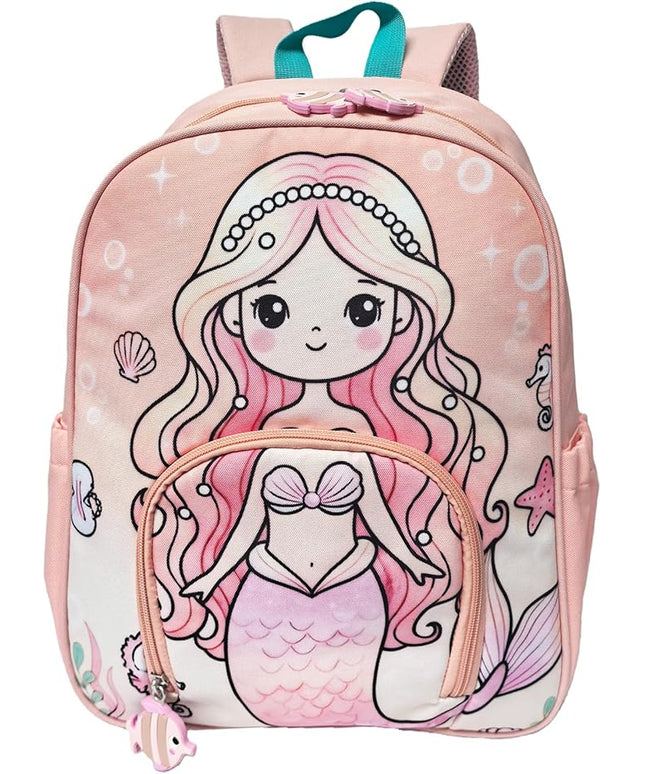 Kids Backpack for Boys and Girls, Kindergarten School Bag with Chest Strap (Pink Mermaid, 14 Inch)
