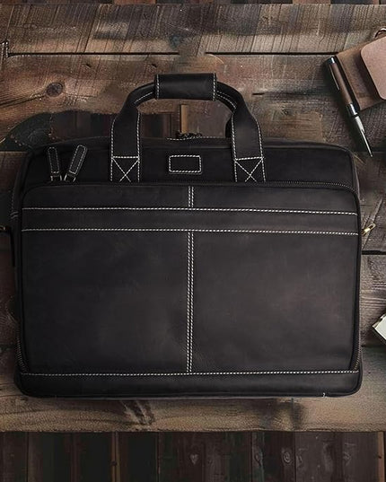LEATHER VILLAGE 16" Leather Laptop Messenger Briefcase Bag for Men-Leather Satchel for Travel and Office Shoulder Bag-Black