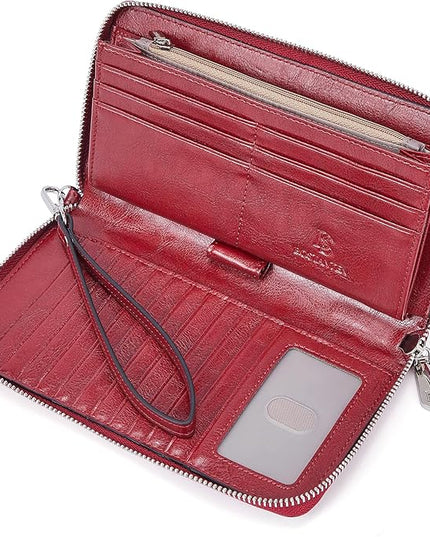 BOSTANTEN Leather Wallet for Women RFID Blocking Zip Around Credit Cards Holder Phone Clutch
