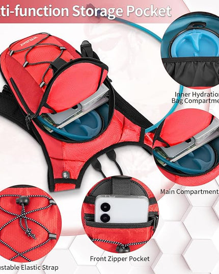Hydration Backpack with Leak Proof Water Bladder, Lightweight Hydro Water Daypack for Rave, Cycling, Running, Hiking, Climbing