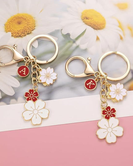 SELOVO Initial Keychain Flower Charms for Key Cute Pink Letter Keyring for Backpack