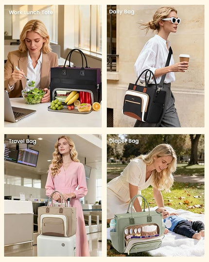 LOVEVOOK Insulated Lunch Bag,2-in-1 Work Tote Bag with Lunch Compartment,Large Capacity Professional Work Bag for Women,15.6 Inch Laptop Bag with Cup Holder for Teacher,Nurse,College,Office,Travel