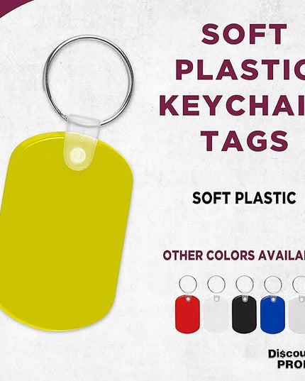 DISCOUNT PROMOS Tag Soft Plastic Keychains - 10 pack -Small Key Tag Chain For Staying Organized - Rubber Key Ring Keychain – Yellow
