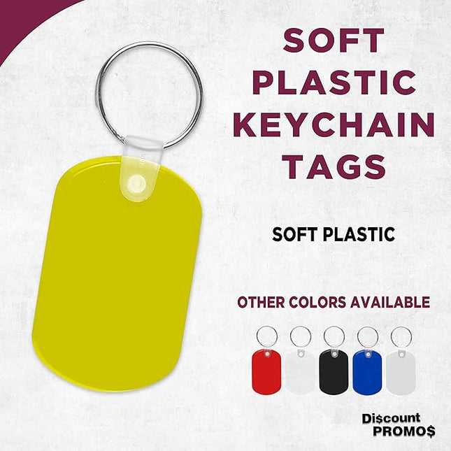 DISCOUNT PROMOS Tag Soft Plastic Keychains - 10 pack -Small Key Tag Chain For Staying Organized - Rubber Key Ring Keychain – Yellow