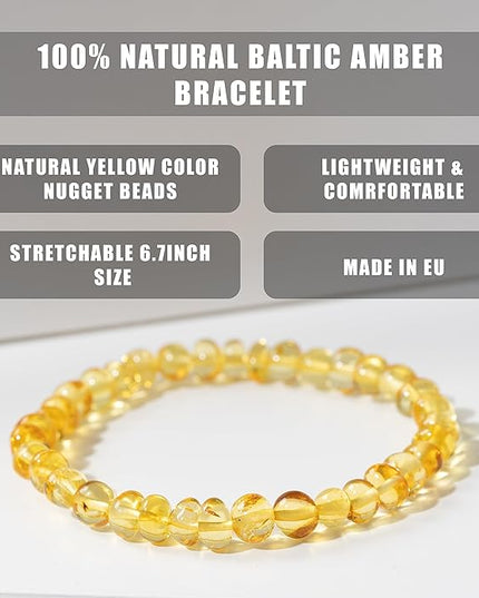Natural Baltic Amber Bracelet for Women and Men – Stretch Wristband with Polished Cube Beads, Lightweight Unisex Jewelry Gift for Daily and Casual Wear