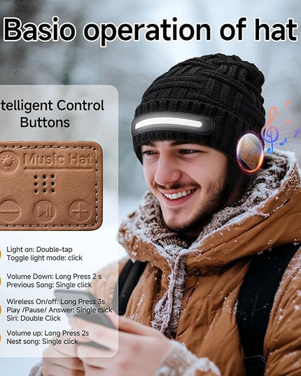 LED Beanie Hat with Bluetooth-Tech Gifts for Men and Women, Wireless Hat Beanie Cap Headlamp Music hat