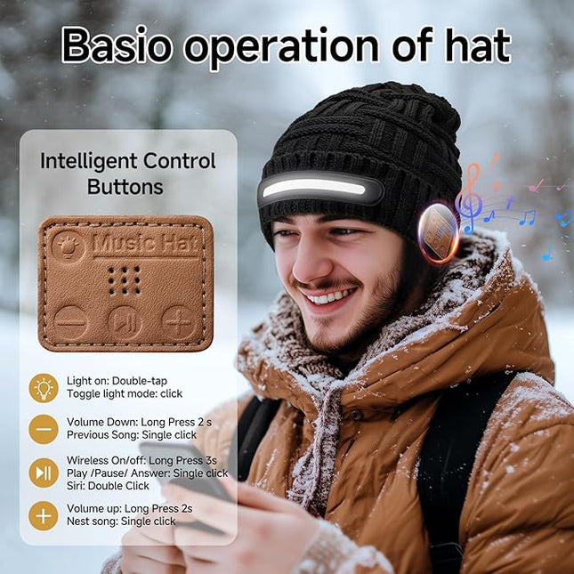 LED Beanie Hat with Bluetooth-Tech Gifts for Men and Women, Wireless Hat Beanie Cap Headlamp Music hat