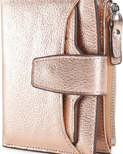 AINIMOER Women's RFID Blocking Leather Small Compact Bi-fold Zipper Pocket Wallet Card Case Purse with id Window