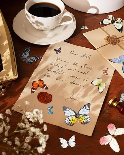 400+ PCS Realistic Butterfly Stickers, Self-Adhesive PVC Vintage Butterfly Stickers for Scrapbook, Laptop, Journal, DIY Project, Window, Envelope Spring Themed Party Decors